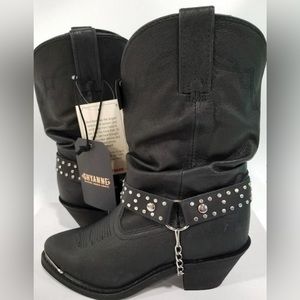 NWT - NIB Women's Shayanne Black Leather Slouchy Western Boots, Size 6.5M